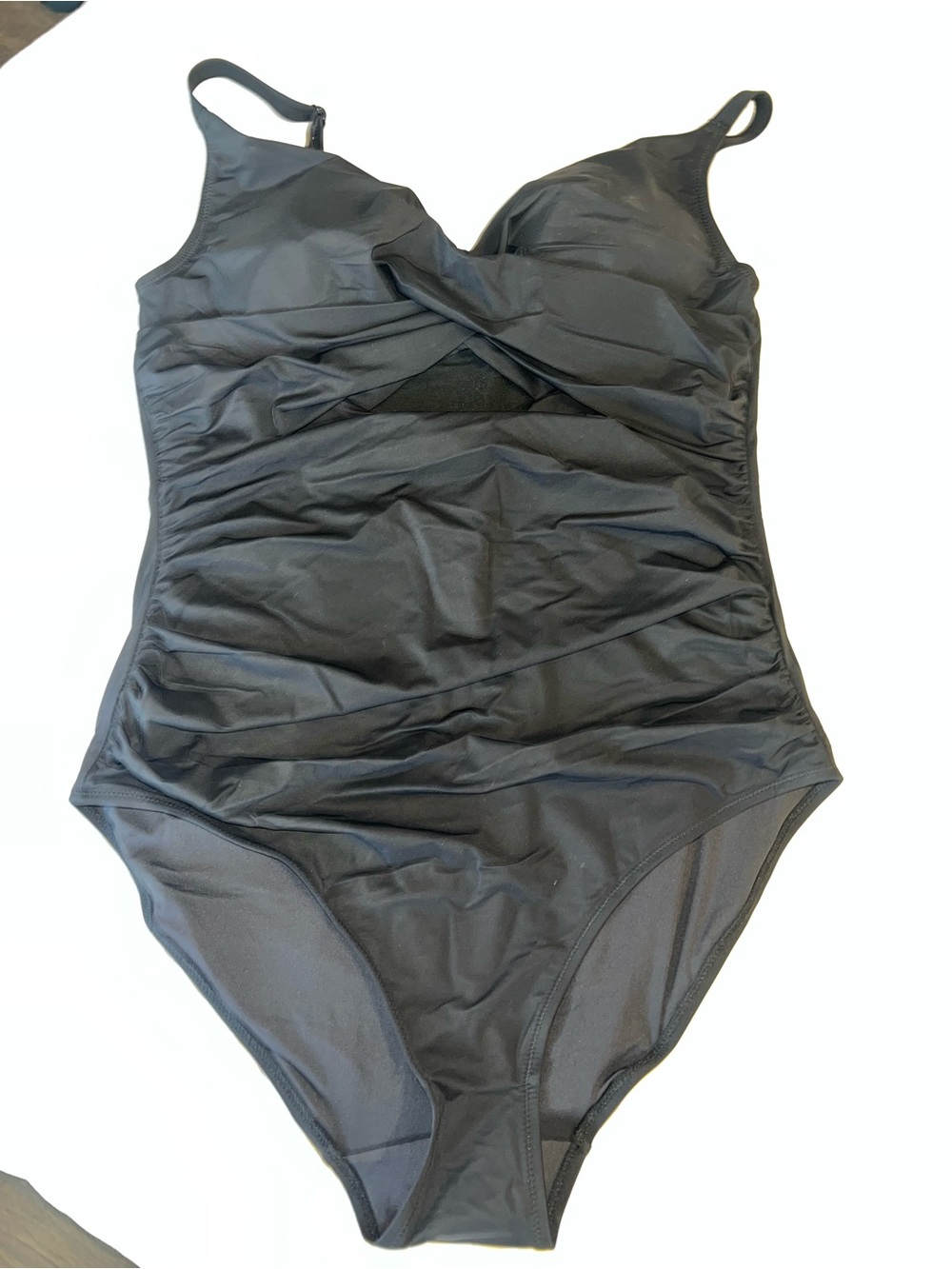 Black One-Piece Swimsuit with Twisted Front and Tummy Ruching